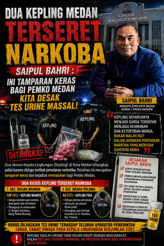 Dua Kepling Diciduk Polisi, Saipul Bahri: Ini Kejadian Memalukan untuk Pemko Medan